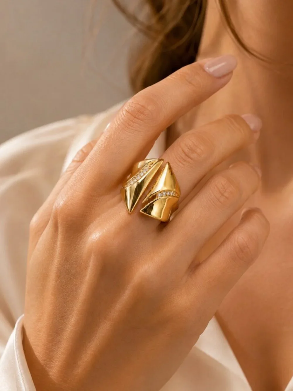Modern Sculptural Statement Ring-14K Gold Plated-Adjustable NEW! 🔥
